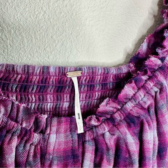 Free People Purple Cherry Bomb Plaid Top Small - Picture 4 of 5